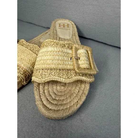Haute Hippie Nyssa Gold Woven Espadrille Slide Sandals Womens 8.5M Buckle Boho - Picture 3 of 8